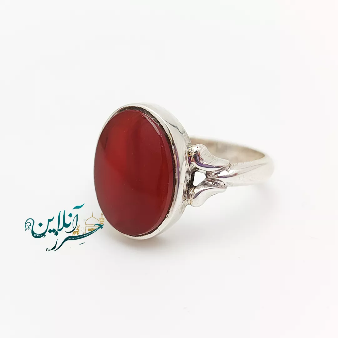 انگشتر نقره دست‌ساز طرح صفوی با حرز امام جواد (ع) و عقیق پرتقالی یمن a1009